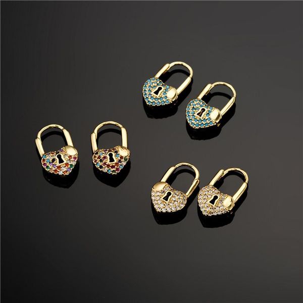 

hoop & huggie fashion bohemian design heart lock earrings for women gold color female party jewelry femme brinco, Golden;silver