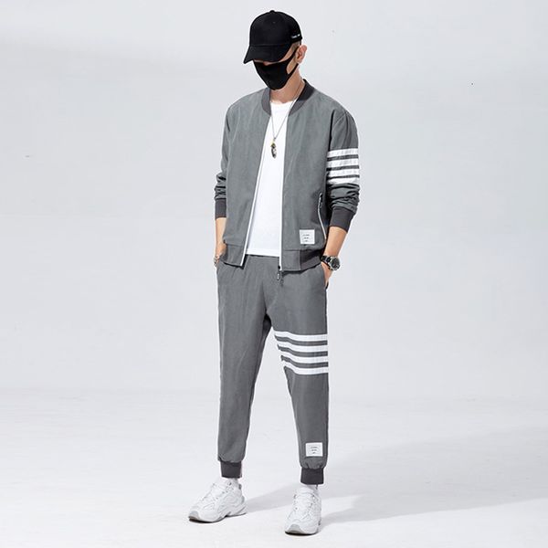 

2021 new brand autumn winter men sets clothing sweatsuit fashion clothes trousers sweatpants sportswear tracksuits long sleeve 63qs, Gray