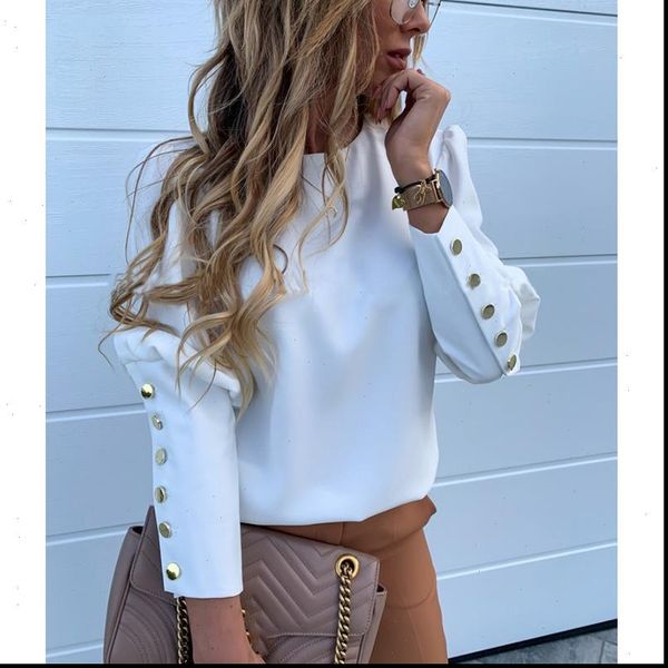 

women clothing solid o neck buttons elegant casual blouse office ladies plus size s 3xl all match long sleeve shirt sj4764e, White