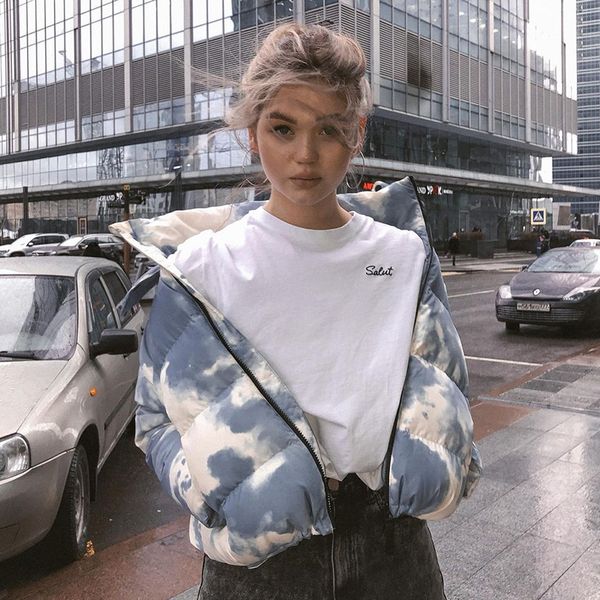 

tie dye print streetwear jacket women casual parka autumn 2021 female modis zipper up longslive kurtka damska, Black;brown