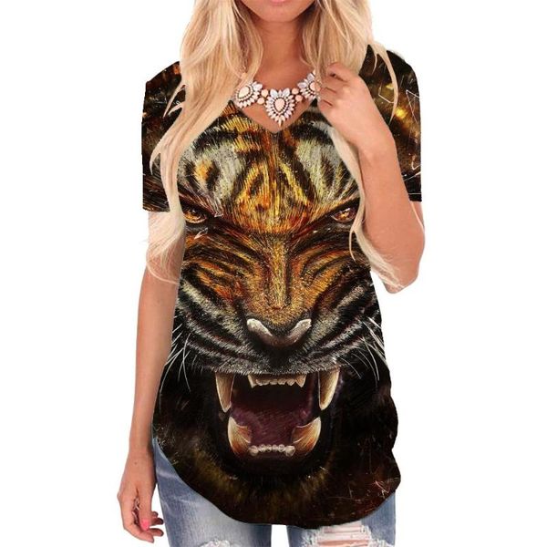

women's t-shirt giyu brand tiger women animal t-shirts 3d ferocious tshirts printed harajuku v-neck tshirt womens clothing fashion, White
