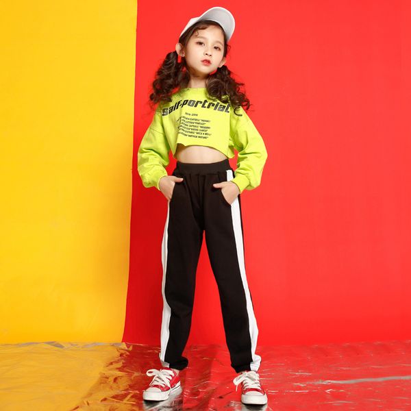

2021 new hip-hop girl hip hop suit damp dew navel jacket children dance show performance clothing, Black;red