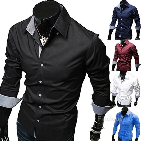 

new fashion luxury stylish random long mouwen fit shirt men slim casual, White;black
