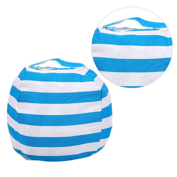 

storage bags large capacity spherical shape design plush bag child sofa cushion with handle zipper (large size blue stripes)