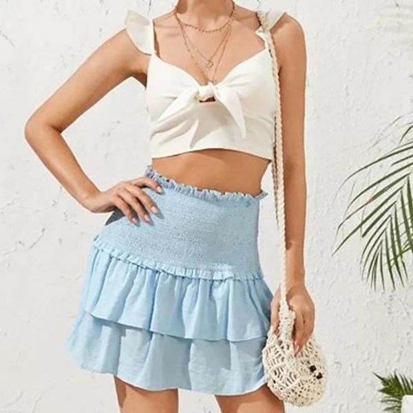 

skirts jaycosin ruffles women solid a-line skirt summer ulzzang chic all-match high waist lovely girls holiday style short, Black