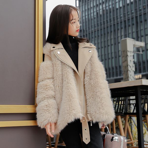 

Girl thick fox fur grass jacket autumn and winter motorcycle clothes children's parent-child fur integrated coat, Camo