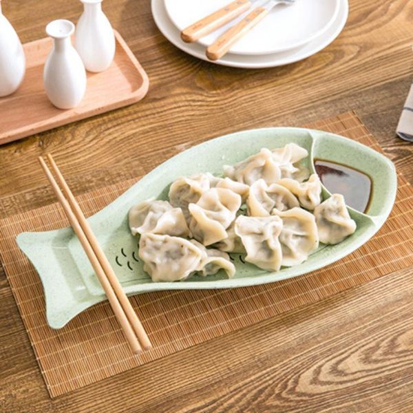 

dishes & plates creative fish shape dumplings plate with dipping saucer double-layer draining dinner serving dish (green)