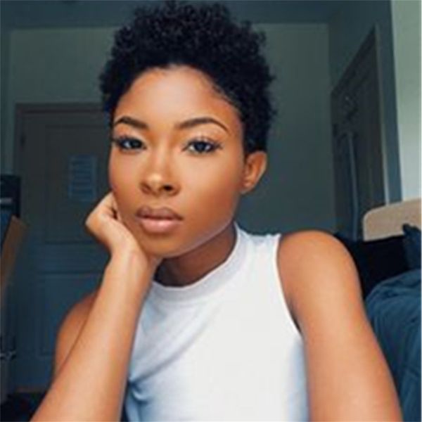 

short afro curly human hair wigs brazlian machine made natural color wig for black women, Black;brown