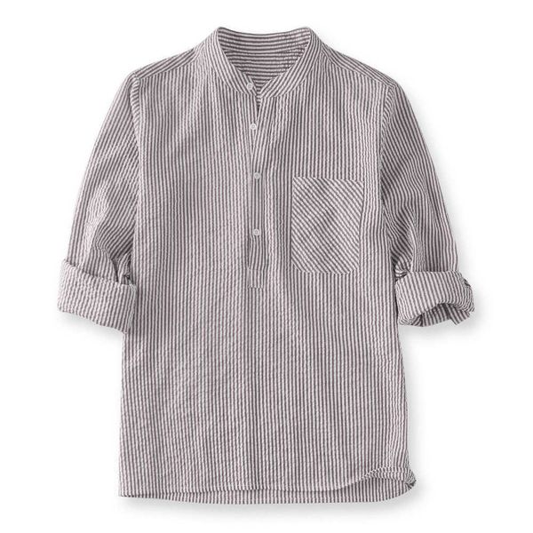 

half button up shirt men vertical pinstripe shitrs chest pocket stand collar long sleeve shirts 5xl drop 210527, White;black