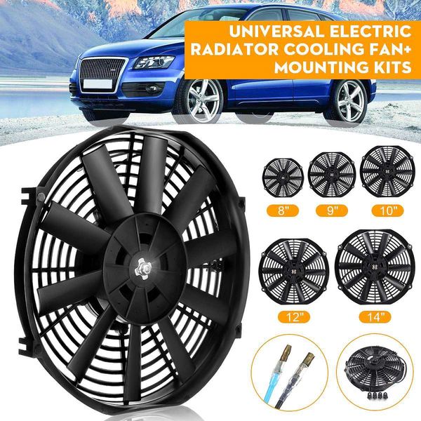 Evrensel 12 V 80 W 2100RPM Düz Siyah Bıçak Araba Elektrikli Soğutma Radyatör Fan Kiti 8 