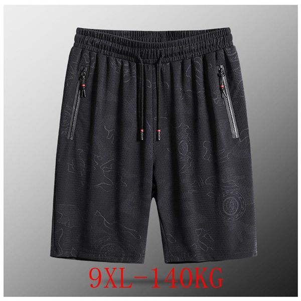 

men's shorts summer plus size 4xl-9xl hips 142cm fashion loose elastic ice silk sports and leisure, White;black
