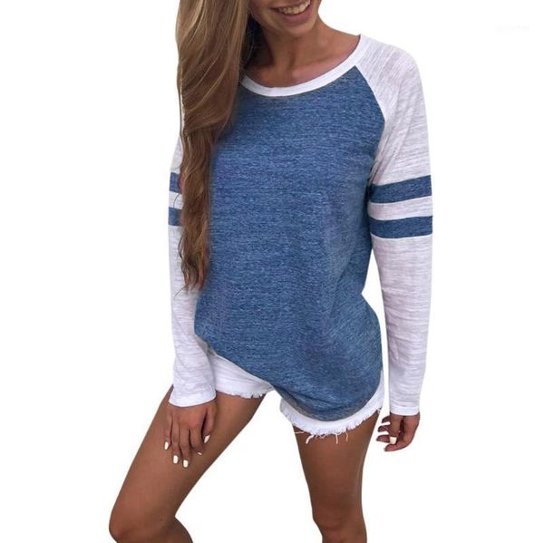 

women's t-shirt spring women striped splicing baseball fashion o neck long sleeve tee female all matched t shirt, White