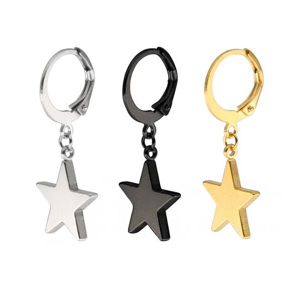 

hoop & huggie wholesale 3 colors 13mm star stainless steel drop pendant small loop earrings fashion jewelry gift for women girls, Golden;silver