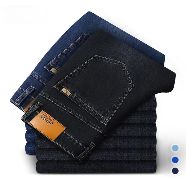

men's jeans cotton denim pants brand classic clothes overalls straight trousers for men black oversize large size 35 40 42 44 46, Blue