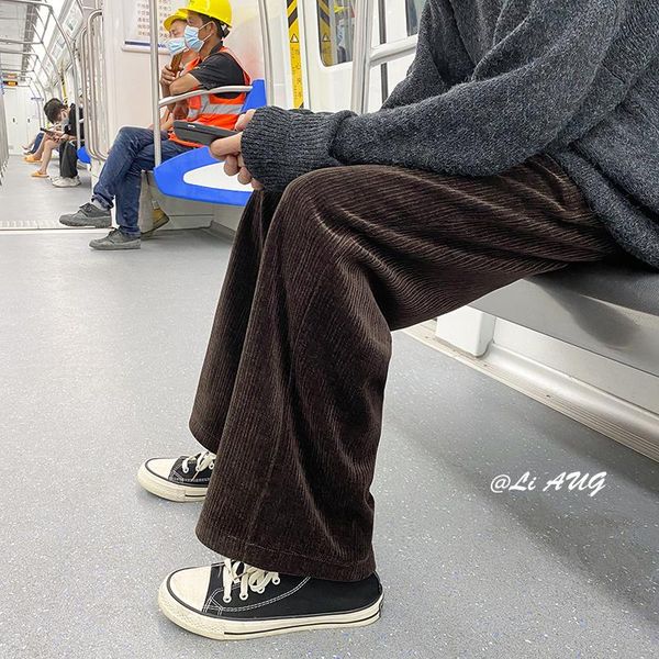 

men's pants winter thickened corduroy men warm fashion retro wide-leg streetwear loose hip-hop straight mens trousers, Black
