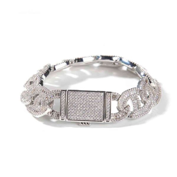 

uwin 17mm heavy miami cuban chain bracelet for men iced out baguette link aaa cz prong setting bangles hip hop jewelry, Golden;silver