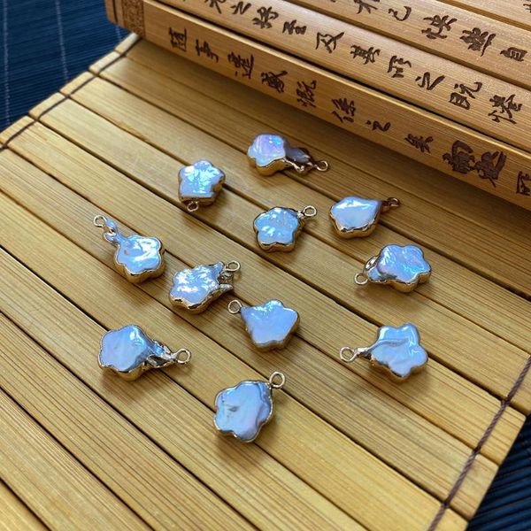 

charms natural freshwater pearl pendant white irregular flower shape diy making charm trend bracelet necklace accessories wholesale, Bronze;silver