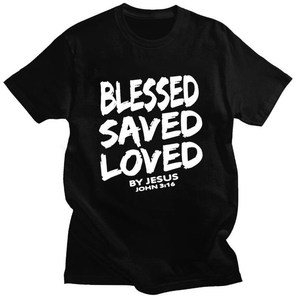 

men's t-shirts summer funny tee christian jesus blessed saved loved john 16 bible lines cotton t shirt for men, White;black
