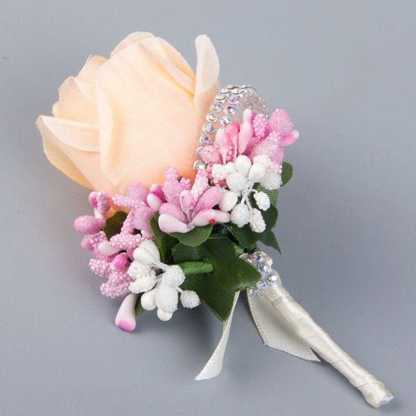 

wedding flowers 1pc women men artificial rose flower brooch bouquet corsage glitter rhinestone ribbon lace classic prom boutonniere d5qb