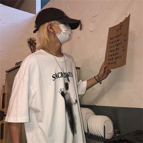

men's t-shirts men summer clothing 2021 vintage clothes loose half sleeve korean t-shirt male couple t shirt harajuku oversized shirts, White;black