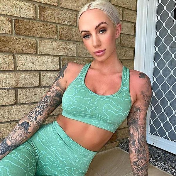 

yoga outfits seamless tracksuit suit wave pattern workout gym bra high waist running leggings sports pants fitness clothing set, White;red