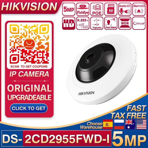 

hikvision ds-2cd2955fwd-is 5mp ip camera panoramic fisheye fixed dome network camera h.265+ poe sd card slot 8m ir ivs roi ipc