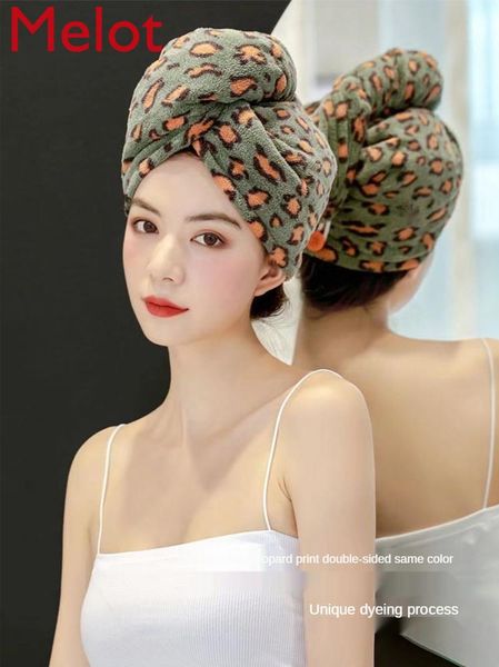 

towel leopard print hair-drying cap women's super water-absorbing and quick-drying headcloth hair drying shower