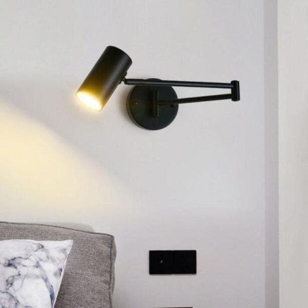 

black post-modern swimming arm wall lamp rotatable long arm reading lights adjustable indoor bedroom living room wall lamp