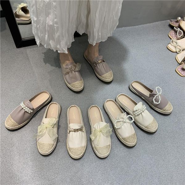 

slippers flat shoes female butterfly-knot cover toe ladies' low slipers women 2021 basic pu fisherman slides tpr, Black