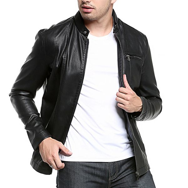 

Black pattern men s leather jacket high-quality stand-up collar retro comfortable fashion travel commute