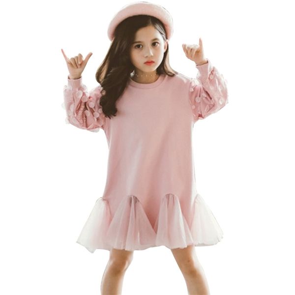 

dress girl flower appliques girls' es autumn winter mesh party child patchwork clothes for girls 6 8 10 12 14 210528, Red;yellow