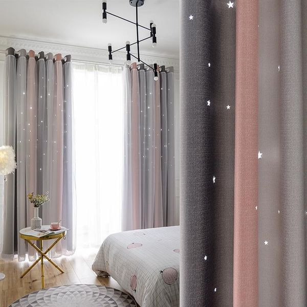 

curtain & drapes hollow star shaped blackout for living room kids girls bedroom gradient rainbow color double layer tulle curtains custom