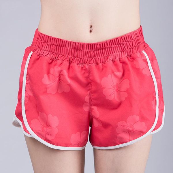 

women yoga fitness short loose polyester high waist sports customized breathable elastic quick dry running printing short, White;red