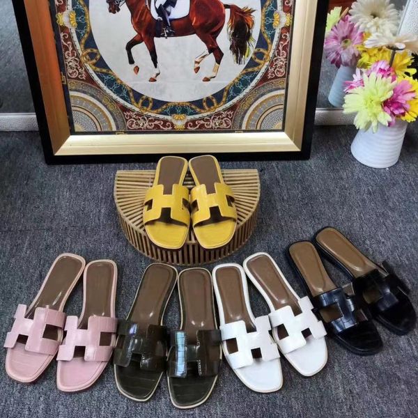 

slipper h slippers women's summer fashion wear leather h slippers new net red versatile flat bottomed beach sandalszly g538, Black