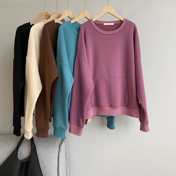 

2021 new mooirue winter casual women sweatshirt with pocket loose thick embroidery round neck bf pullover long sleeve 2roz, Black