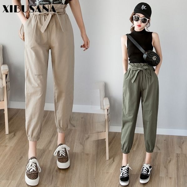 

women pants spring summer fashion female high waist solid loose harem pant pencil trousers casual cargo pants streetwear 201118, Black;white