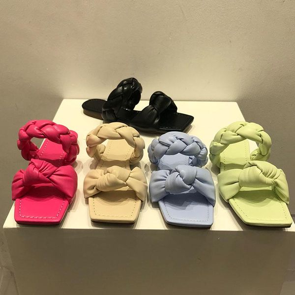 

slippers fashion women summer 2021 weave ladies slides open toe flat heel outdoor beach sandal girl female causal flip flop, Black