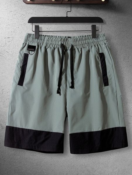 

men color-block drawstring waist slant pocket shorts t1ok#, Black