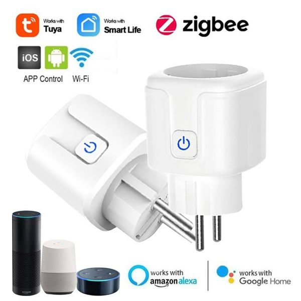 

smart power plugs 2022 tuya zigbee plug eu 16a monitor timer socket app wireless remote control outlet for alexa google home assistant