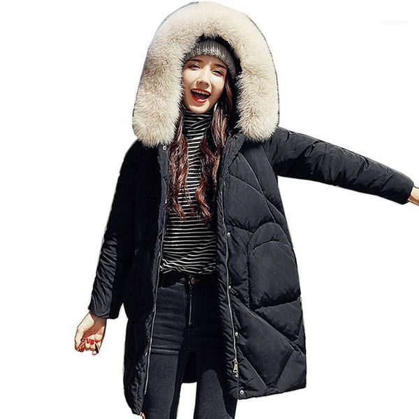 

women's down & parkas winter fur collar women jacket long fashion overcoat thicken warm outerwear female hooded white duck coat1, Black