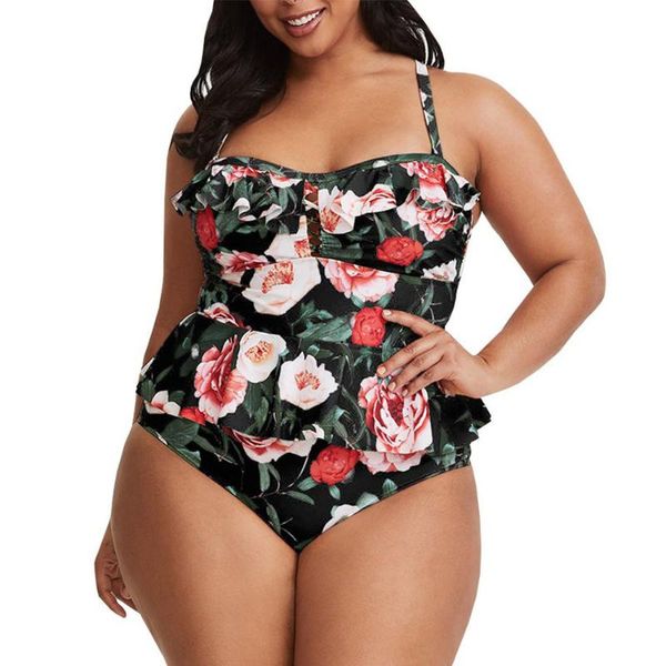

bikini 2021 plus size swimwear women floral separate tw pieces swimsuit padded tankini swimsuits push up ruffle bikini set