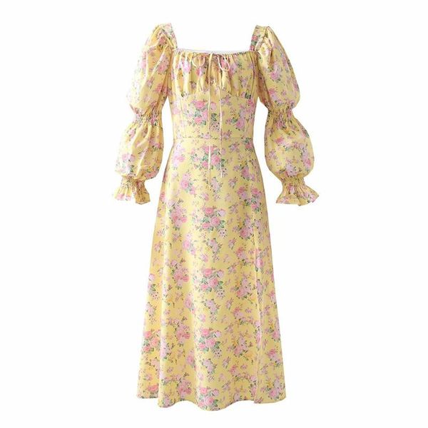 

casual dresses puwd women flower print long mouw dress 2021 summer fashion ladies hight street vintage sweet girls chic, Black;gray