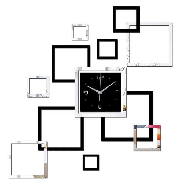 

home diy sticker 3d mirror surface bedroom decoration murale art living room wall clock durable rectangle shape