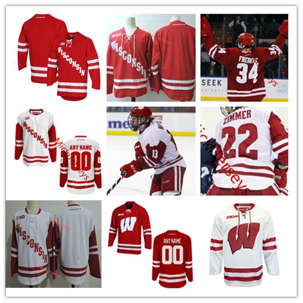 

custom wisconsin hockey jersey trent frederic cameron hughes ryan wagner jake linhart max zimmer ryan mcdonagh chris chelios wisconsin, Black