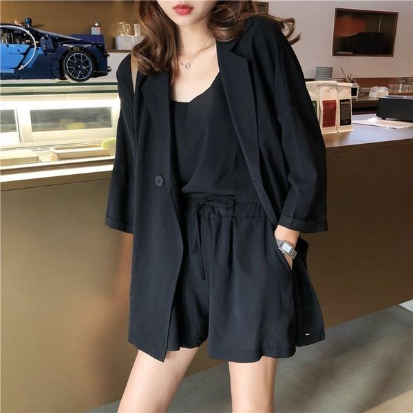 

spring summer new fashion-style goddess lets go small pieces suspend suit high waist shorts define woman ove1, Gray