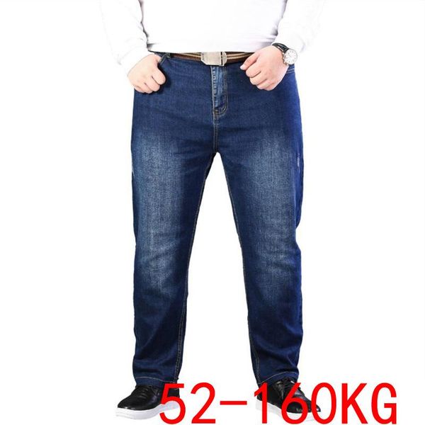 

autumn men business style thick fit straight jeans fashion classic blue stretch casual denim trousers plus size 50 52 10xl 12xl
