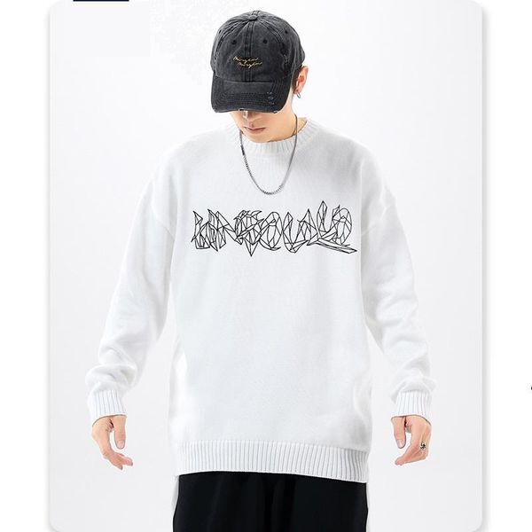 

men's sweaters autumn and winter style crew neck sweater ins trend loose-fit japanese-style pullover base printed, White;black