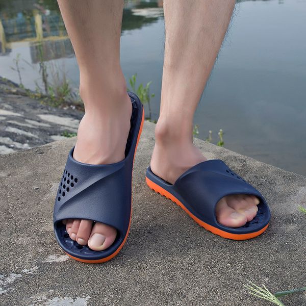 

2021 new eva slides for slip on breathable lightweight slippers cool water beach bathroom men shoes plus size mpm6, Black