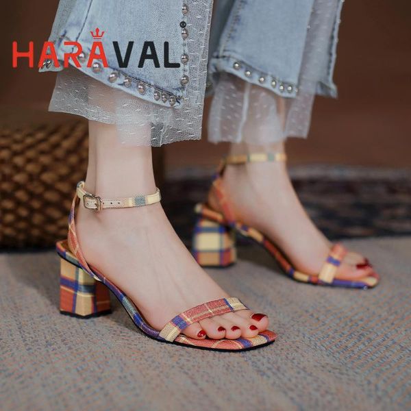 

haraval women sandals shoes thick high heels spring summer autumn fashion elegant female gingham style lady casual shoes b51, Black