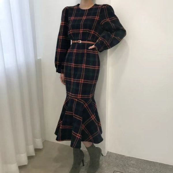 

elegant ladies thin bodycon mermaid vintage chess neck lantern mango with knee belt office party ruff dress rupt, White